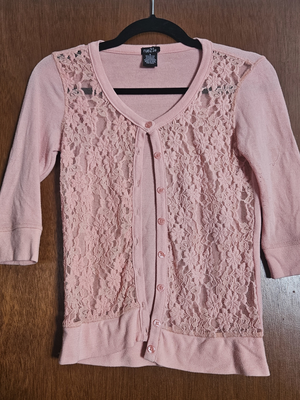 Rue21 Blush Pink Lace-Front Button Cardigan